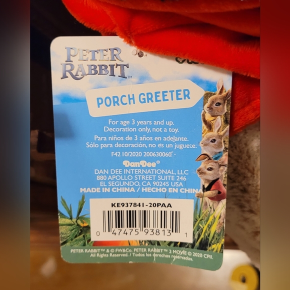 2FT NWT PETER RABBIT PORCH SITTER PLUSH DOLL - Picture 5 of 5